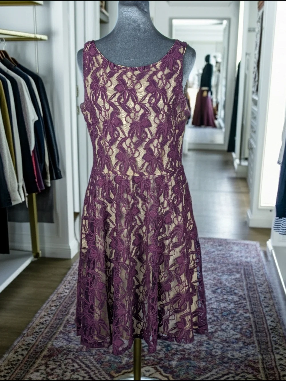 Danny & Nicole Purple Floral Lace‎ Midi Fit-and-Flare Dress Size 12 Regencycore
